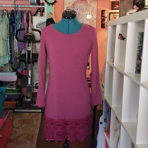 Soft jersey knit lace bottom long shirt dress